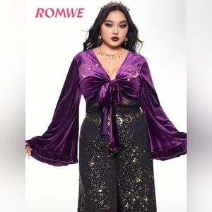 🆕 Celestial Moon Tie-Front Crop Top with Bell Sleeves 1XL (DC’d RARE FIND)